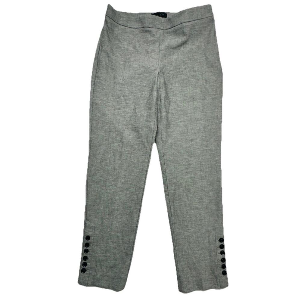 Talbots Chatham Ankle Pants Womens 6 Gray Slim Leg Sharkskin Button Hem Curvy